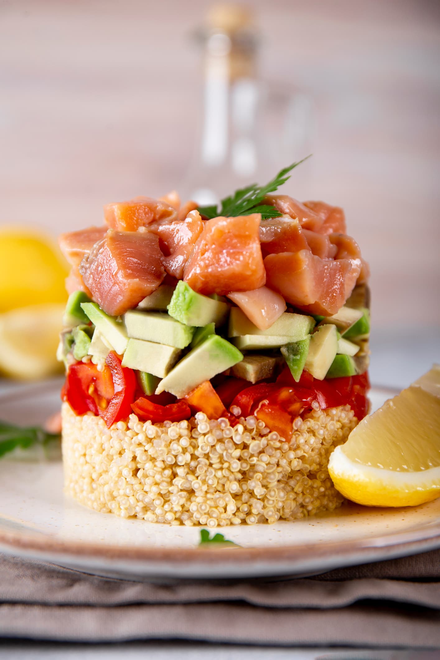 Quinoa, avocado and salmon salad